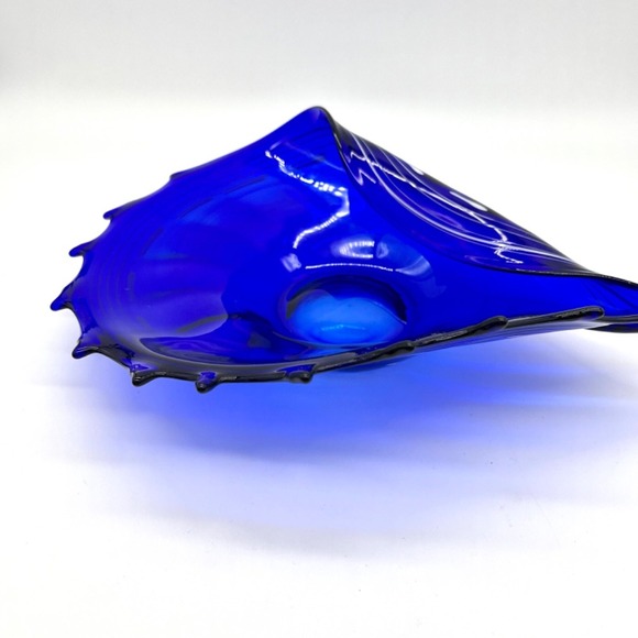 Makora Krosno Cobalt Blue Art Glass Bowl Centerpiece Modern Decor‎ Conch Shell